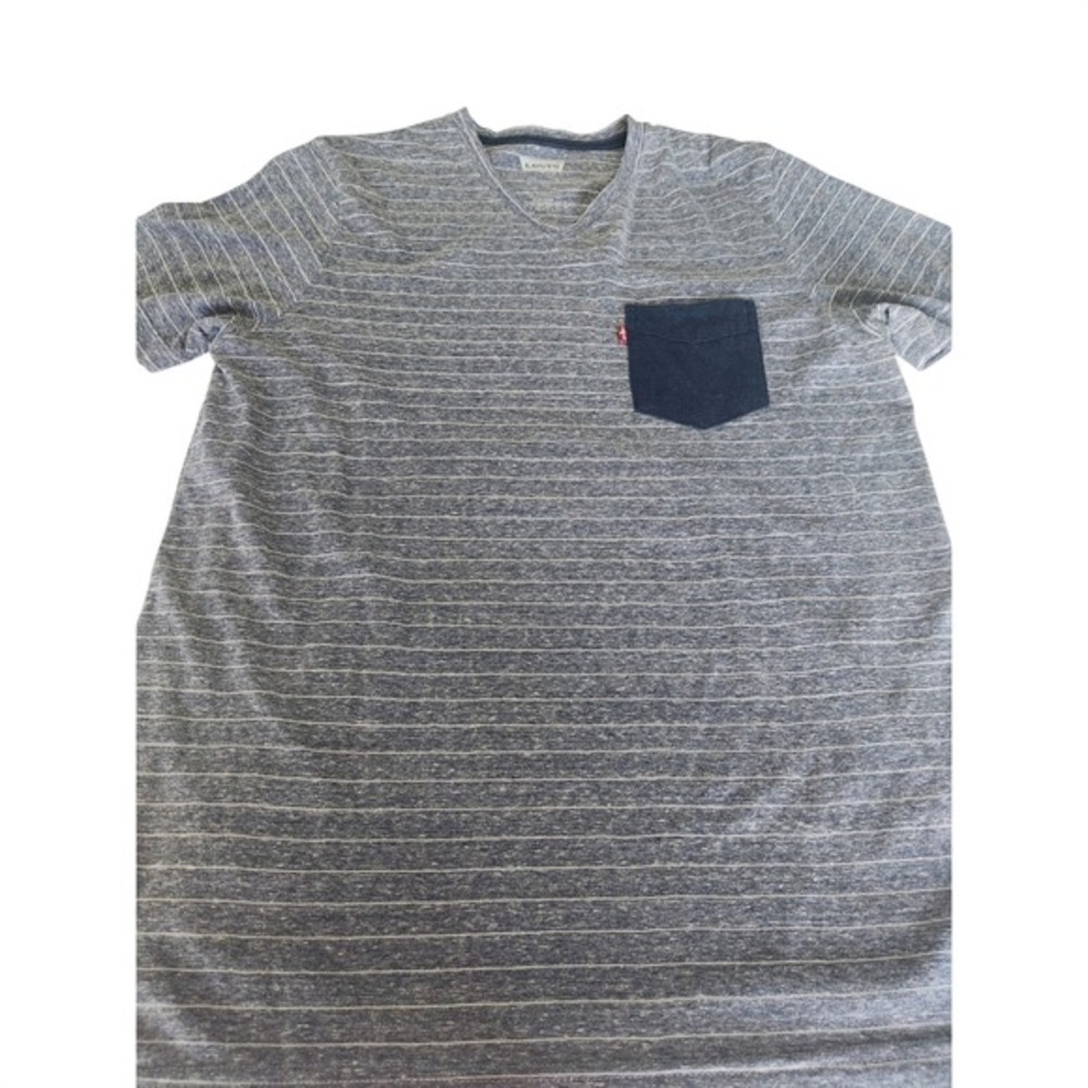Levis Mens Gray Heathered Stripe V Neck Pocket‎ T Shirt Size Large